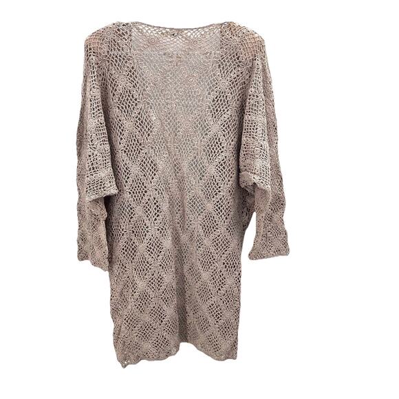 Vintage J.M. Pink Crochet Dress & Duster Jacket Set Open Knit Beige Womens Large - Picture 9 of 10